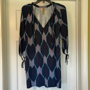 Rachel Pally - Navy, Red, Light Blue Pattern - 3/4 Tie Sleeve Dress - Size XS